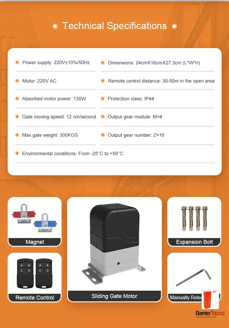 thông số kỹ thuật mô tơ cổng lùa trượt tự động