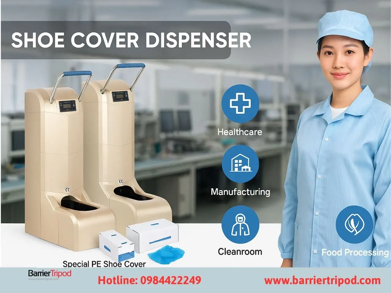 ứng dụng máy mang bọc giày phòng sạch