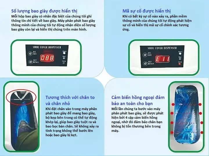máy bọc giày hiển thị số bao giày còn lại