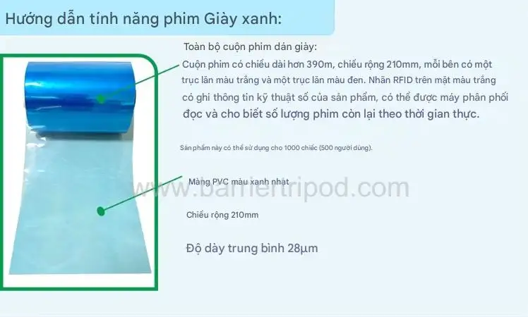 kích thước cuộn màng bọc giày phòng sạch